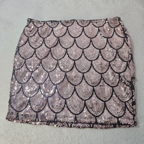LILY WHITE Sz M Juniors Pink Sequin Skirt with Mermaid Scales Scallop Lined Stre - Picture 1 of 4